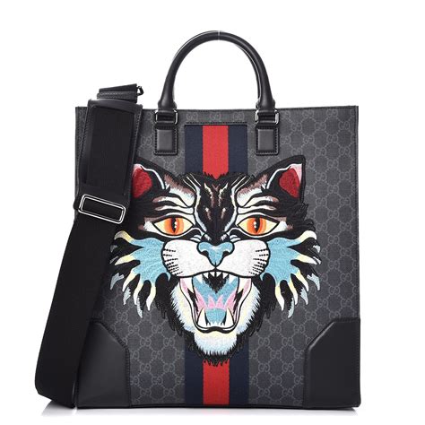 gucci supreme angry cat tote|Gucci GG Supreme Embroidered Angry Cat Tote .